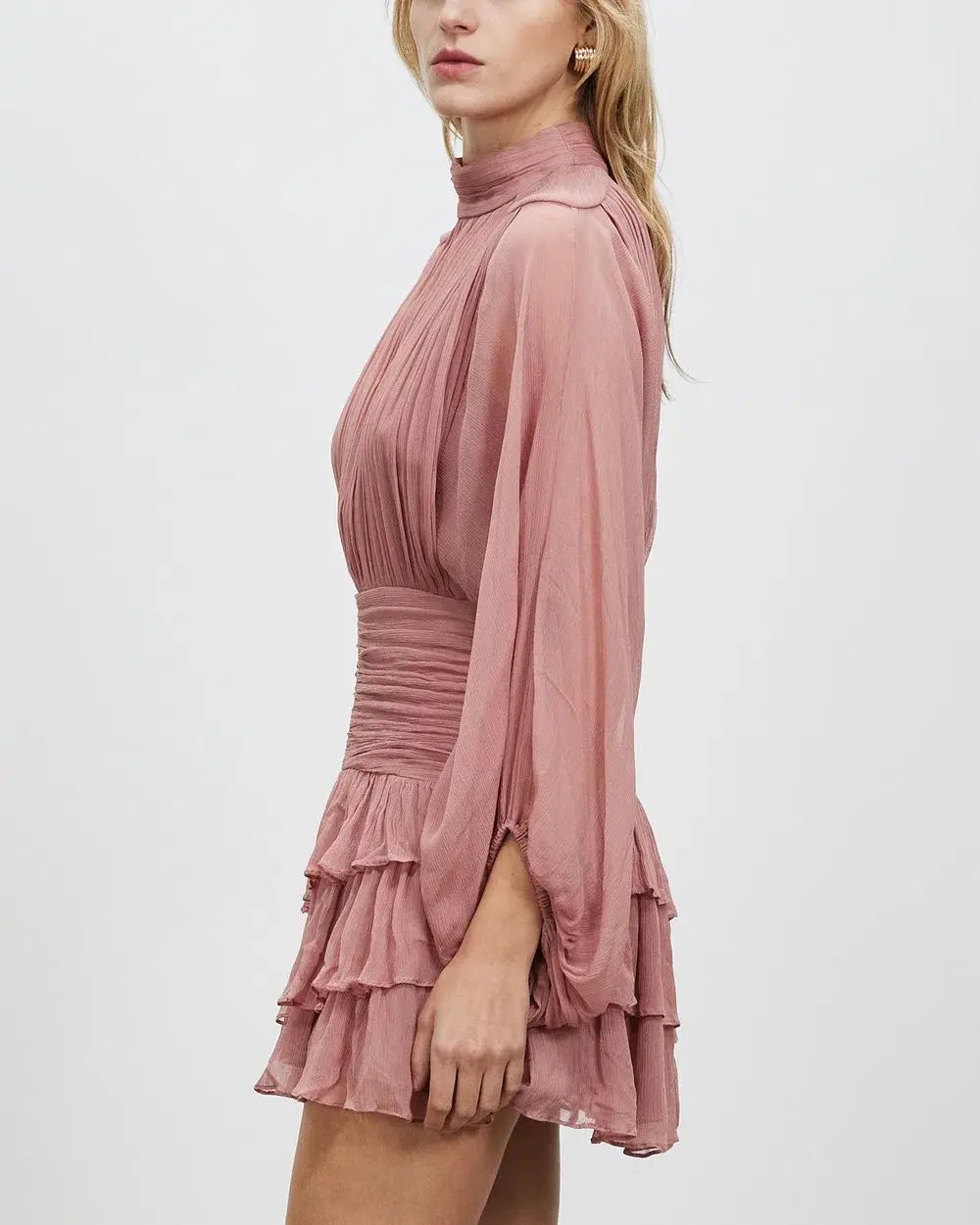 Shona Joy Olympia Long Sleeve Ruched Mini Dress in Antique Rose Pink Size 6 photo 7