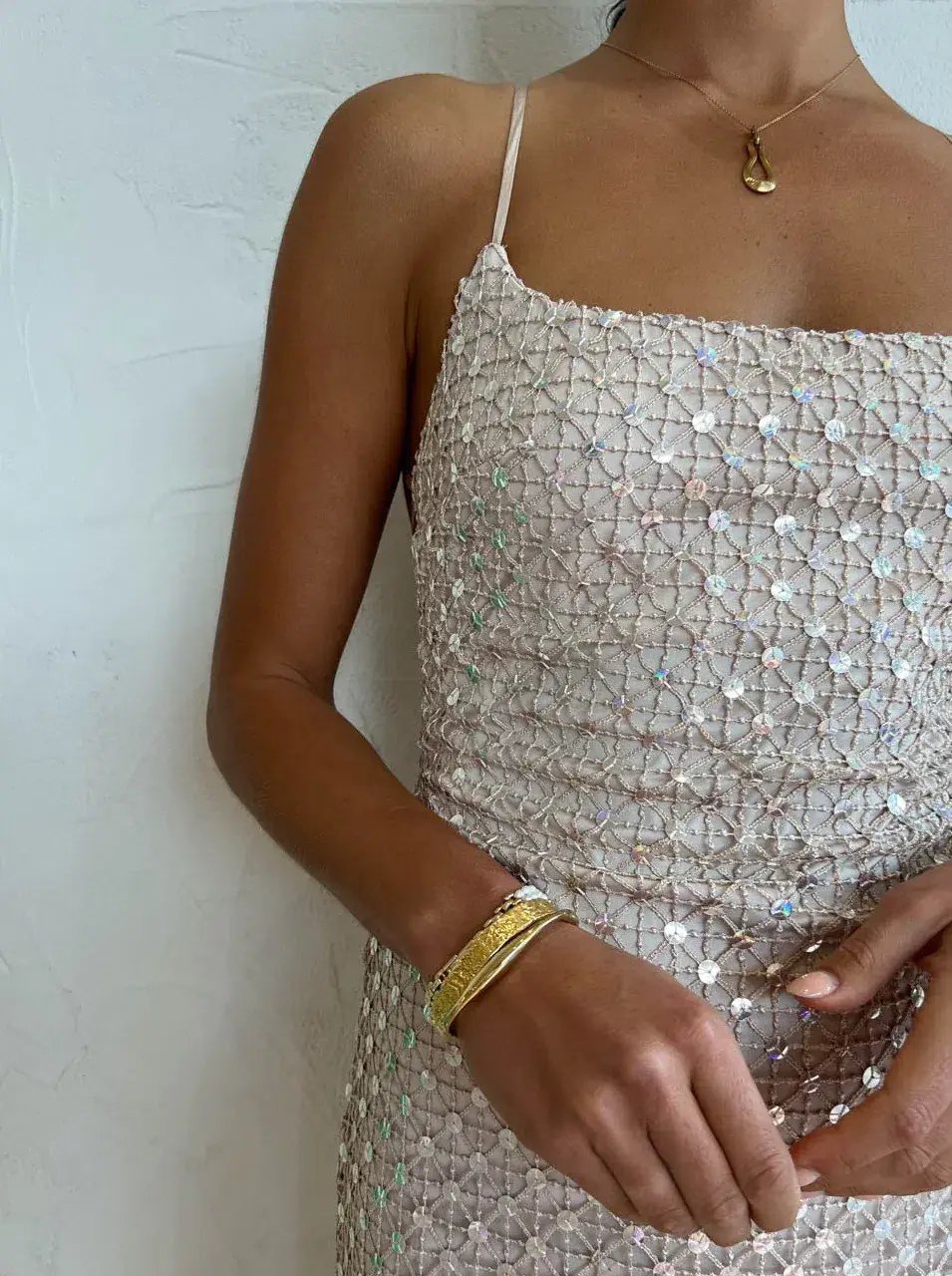 Manning Cartell Crochet Sequins Slip Dress Beige Size AU 8 photo 4