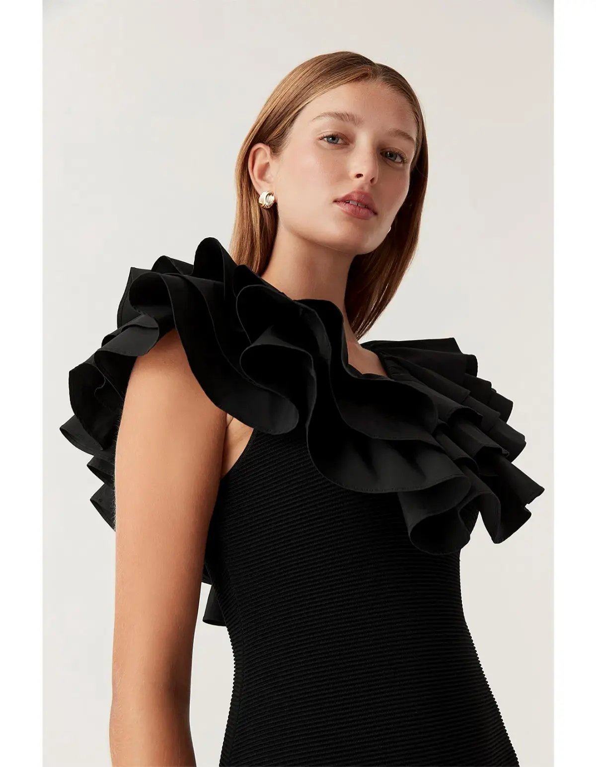 Aje Transcendent Ruffle Midi Dress Black Size 8 photo 4
