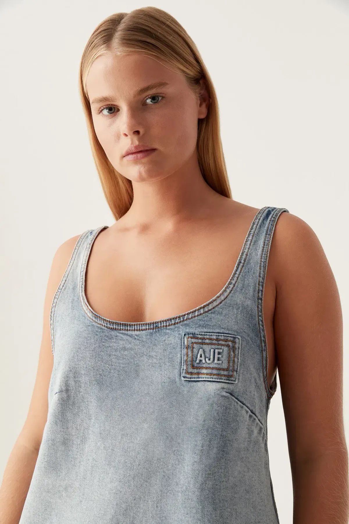 Aje Bambie Denim Mini Dress Two Tone Indigo Size AU 4 photo 2
