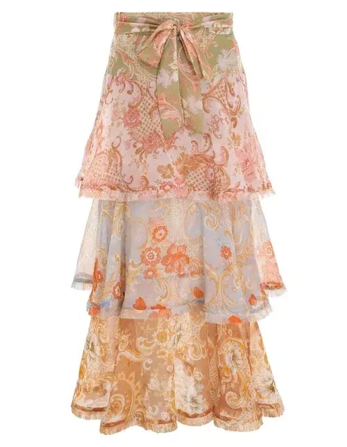 Zimmermann Postcard Flounce Midi Skirt Mixed Swirl Floral Size 1 / AU 10 photo 2