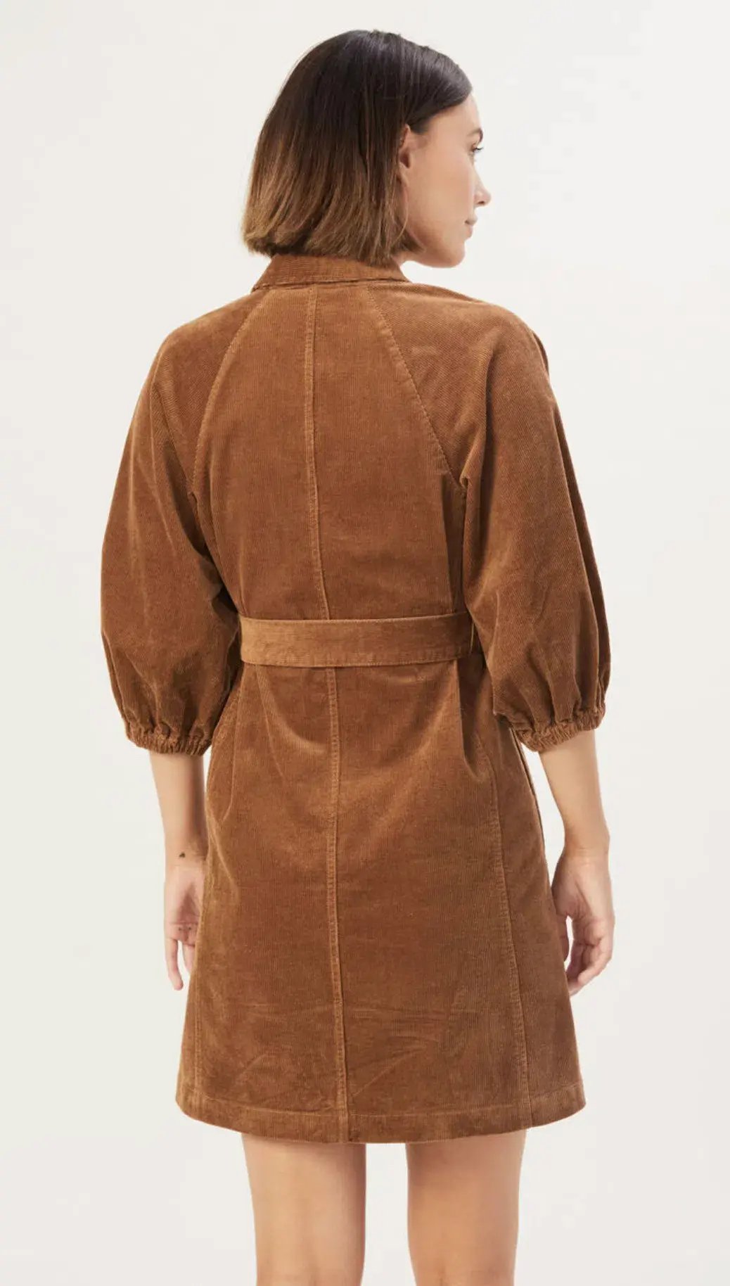 French Connection Corduroy Puff Sleeve Mini Dress Brown Size 12 photo 3