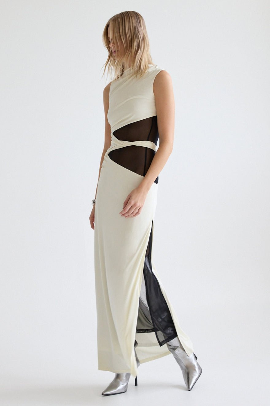 Third Form Interweave Drape Maxi Dress - Cream & Black photo 3
