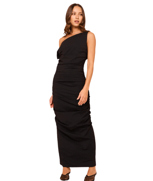 Issy One Shoulder Midi Dress In Black photo 7