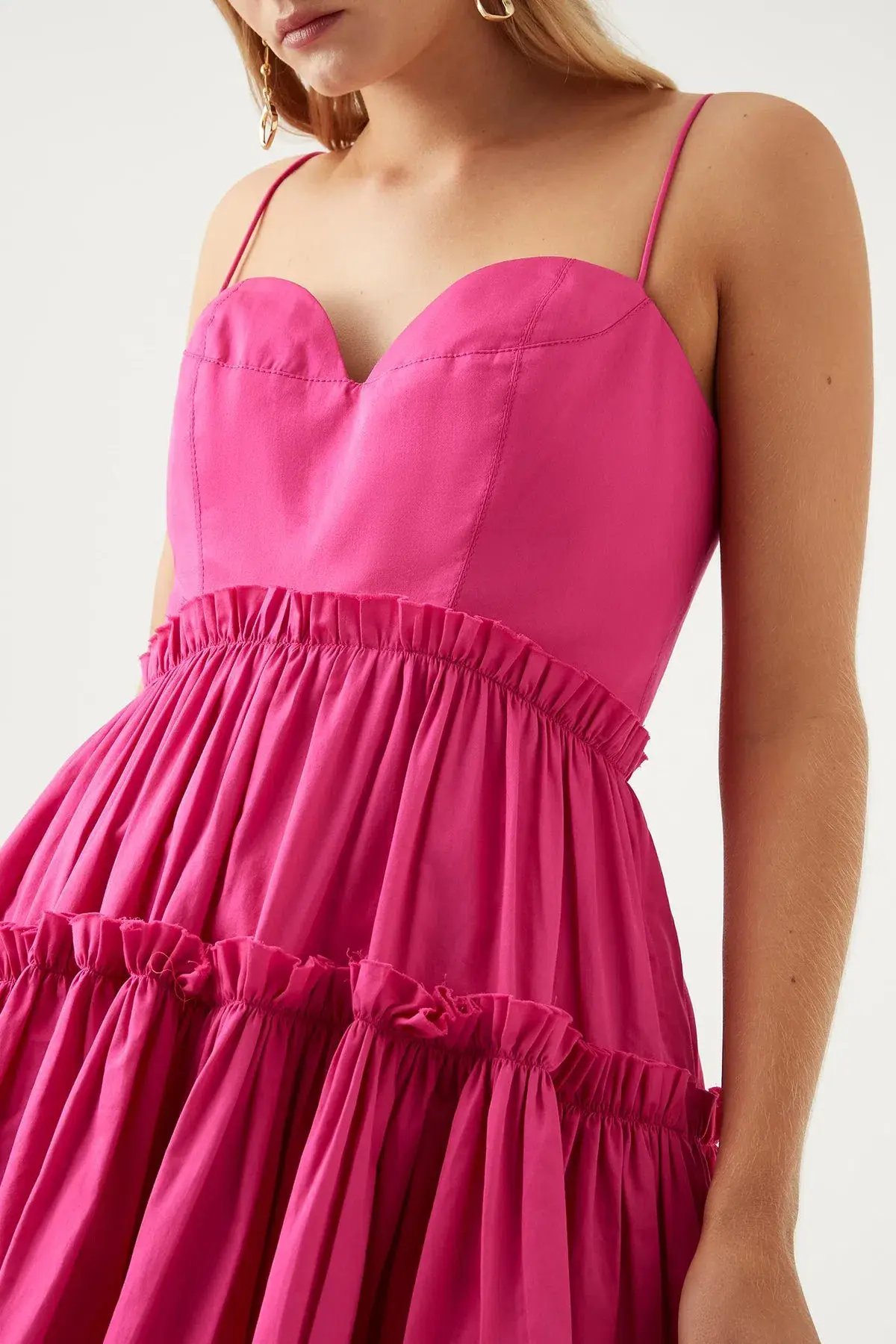 AJE Maya Tiered Mini Dress Fuchsia with side pockets AU 6 US 2 photo 3