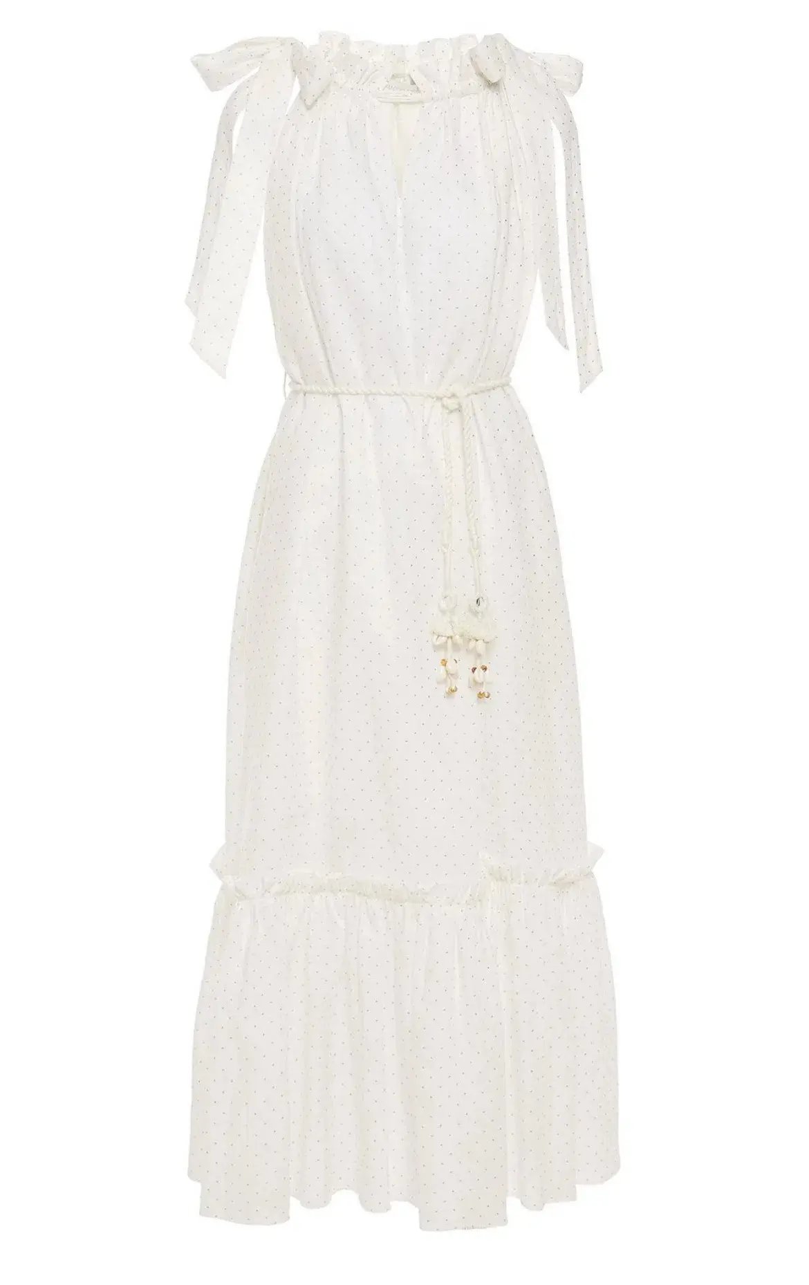 Zimmermann Zinnia Metallic Polka Dot Linen Midi Dress Size AU 8 photo 4