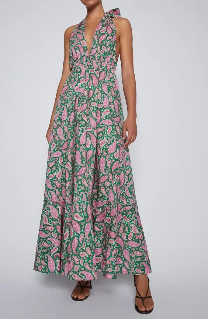 Scanlan Theodore Cotton Paisley Halter Dress Kelly Green Size 8 photo 2