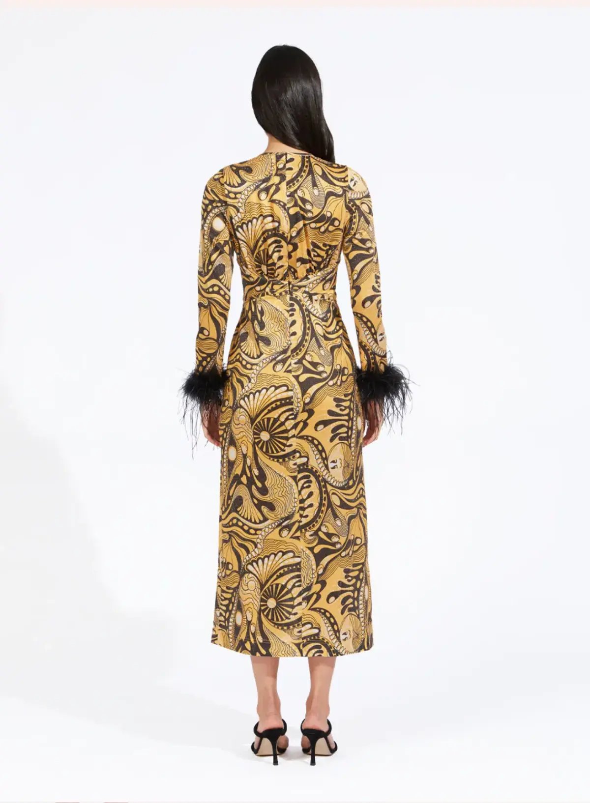 Alice McCall Feather Midi Dress Gold Dust Size AU 6 photo 4