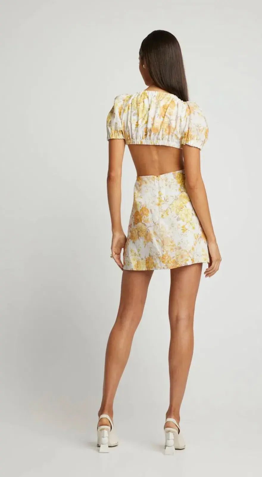 Sofia The Label Ami Tie Front Mini Dress Yellow Floral Size 8 photo 3