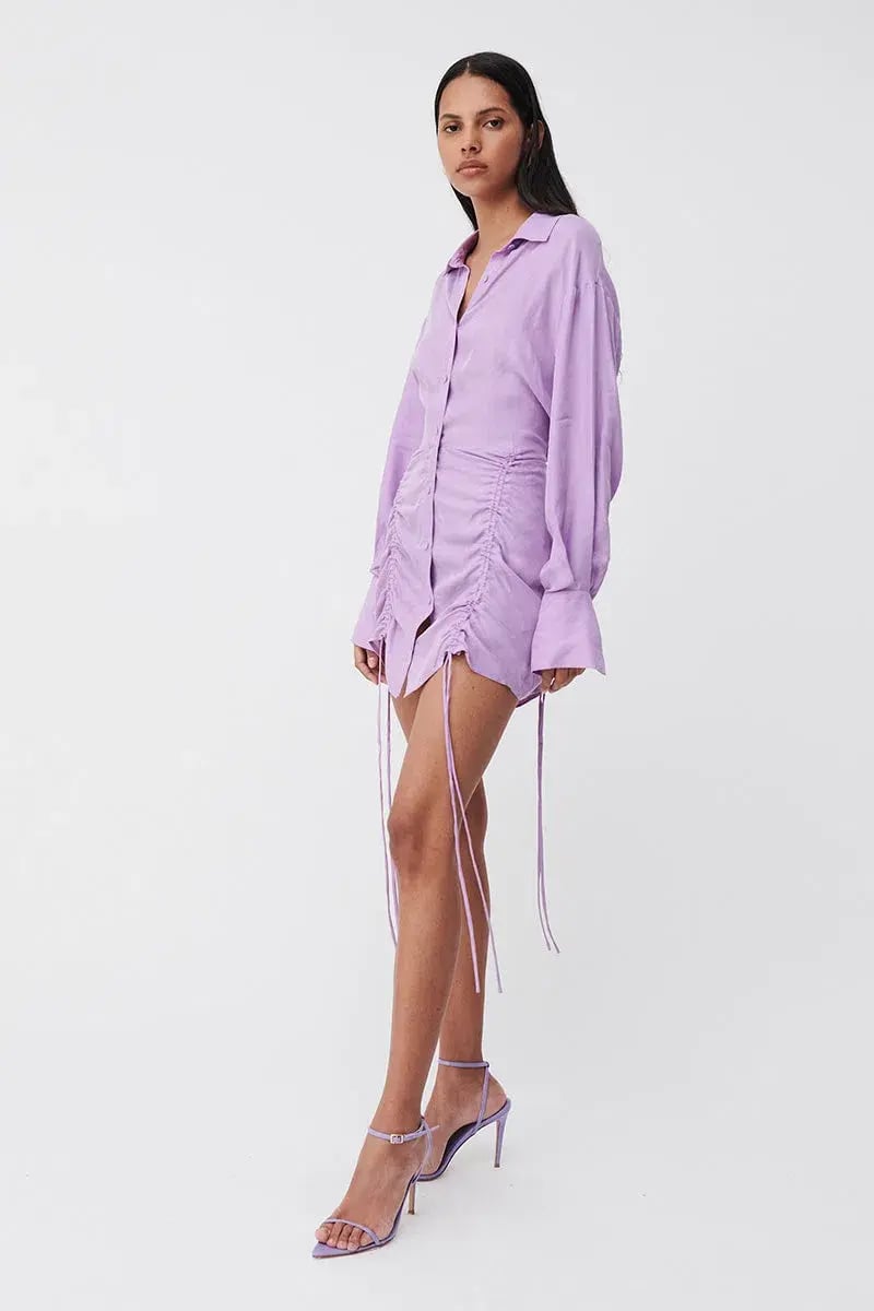 Suboo Lavender Andy Ruched Mini Shirt Dress Purple Size S / 8 photo 2
