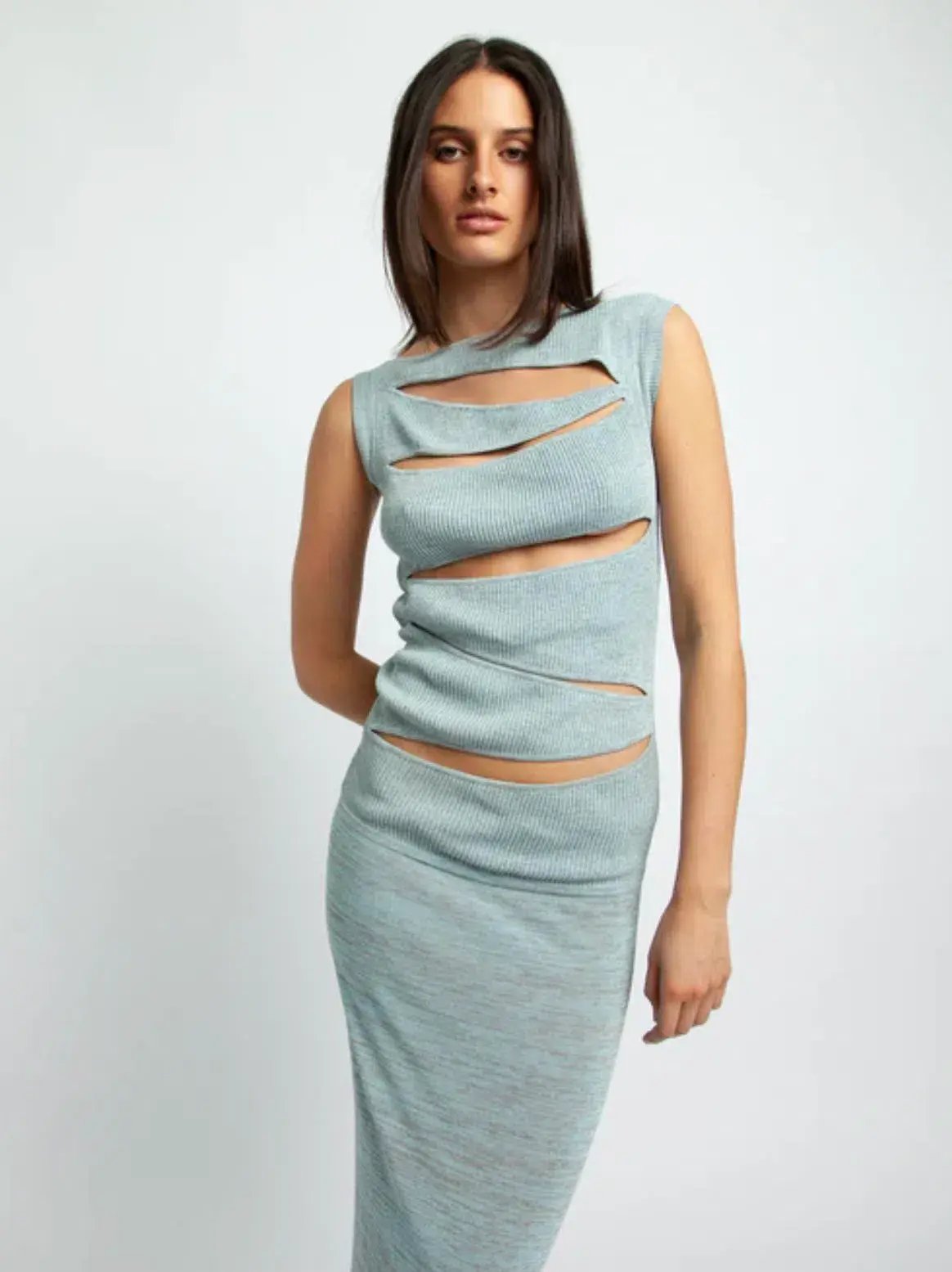 Christopher Esber Slashed Knit Dress Ice Blue Size XXS/AU 4 photo 2