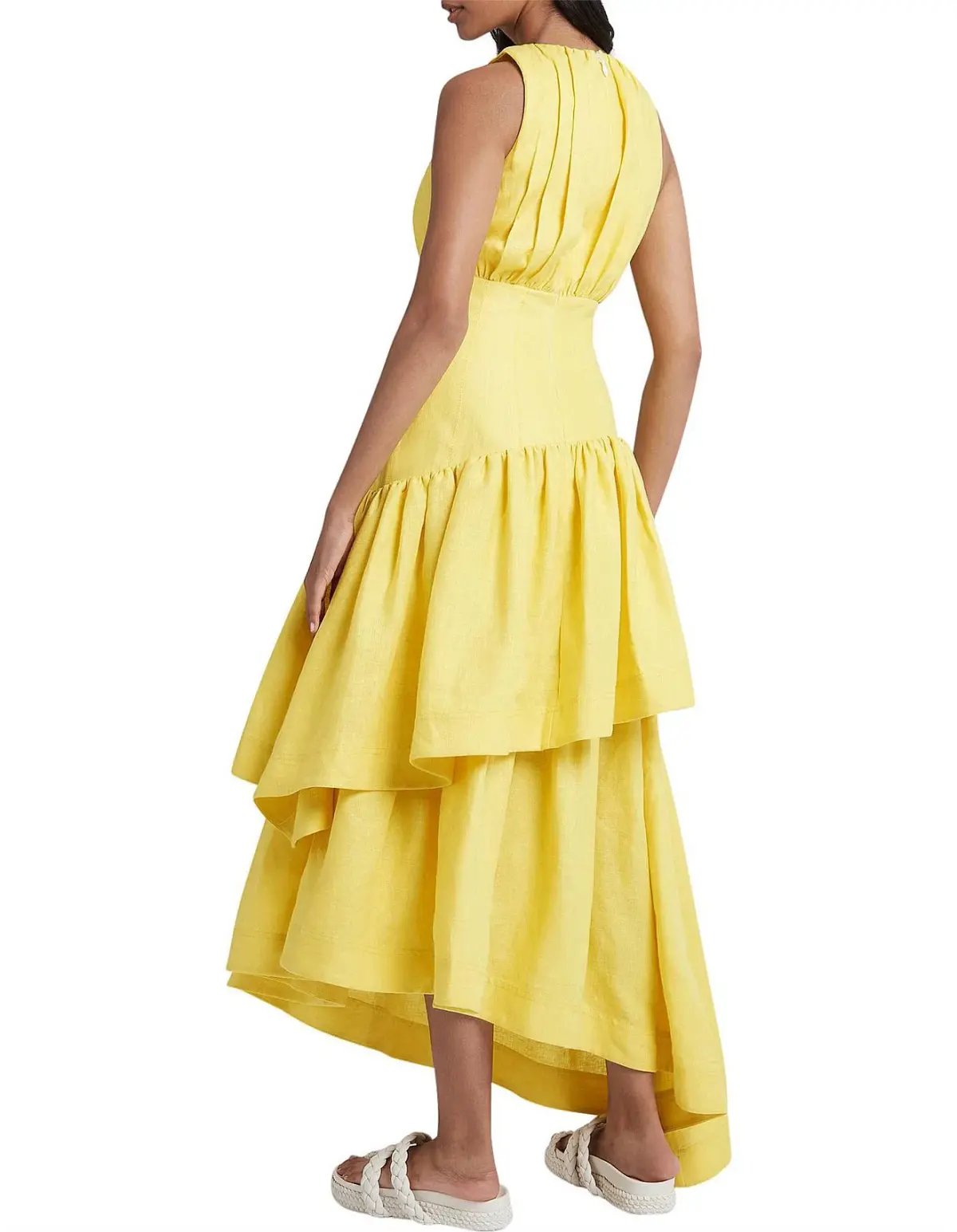 Aje Caliente Tiered Cut Out Midi Dress Yellow Size 10 photo 3