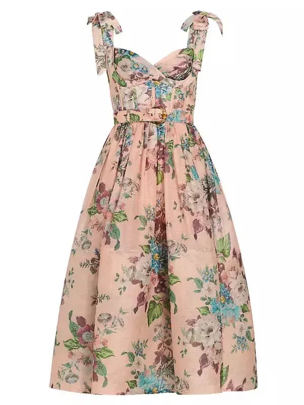Zimmermann  Matchmaker Midi Dress Pink Barkcloth Floral Print  Size 2 / AU 12 photo 4
