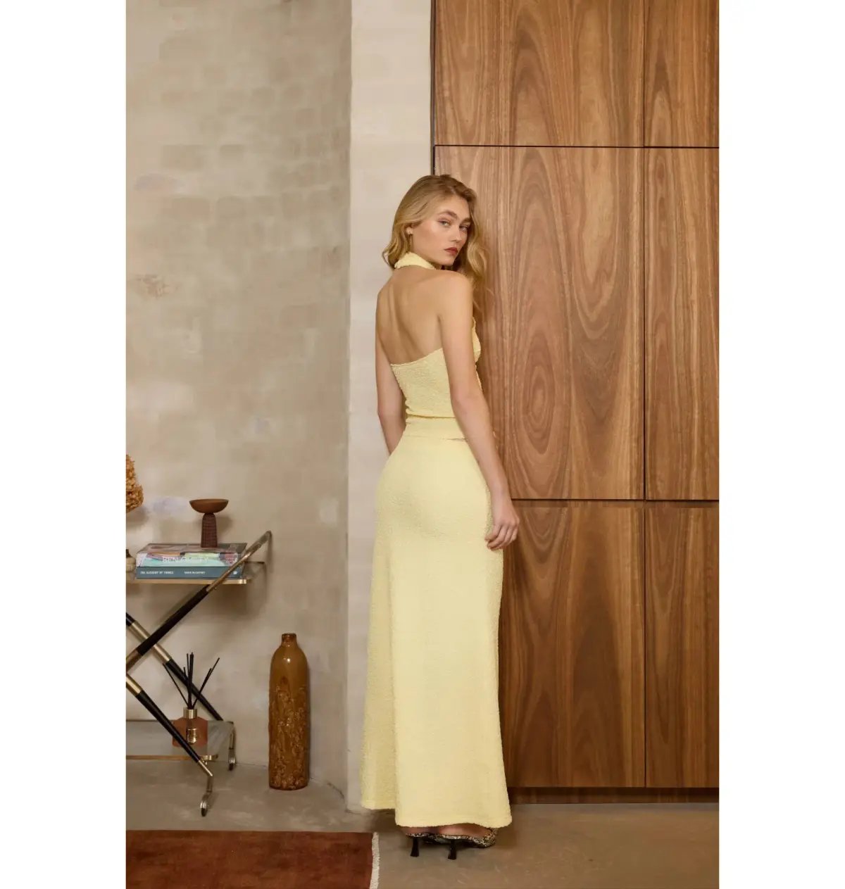 With Harper Lu Textured Halter Top and Maxi Skirt in Limoncello Set Size XS / AU 6 photo 3