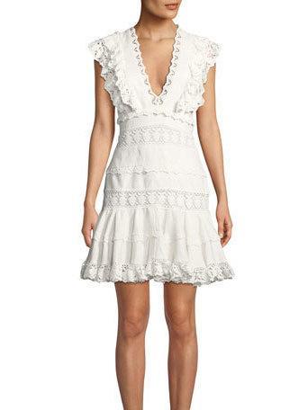Zimmermann Wayfarer Paneled Flutter Mini Dress Ivory Size 8 photo 2