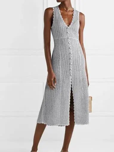 Alice McCall Magic Metallic Open Knit Midi Dress In Stone Size 10 photo 2