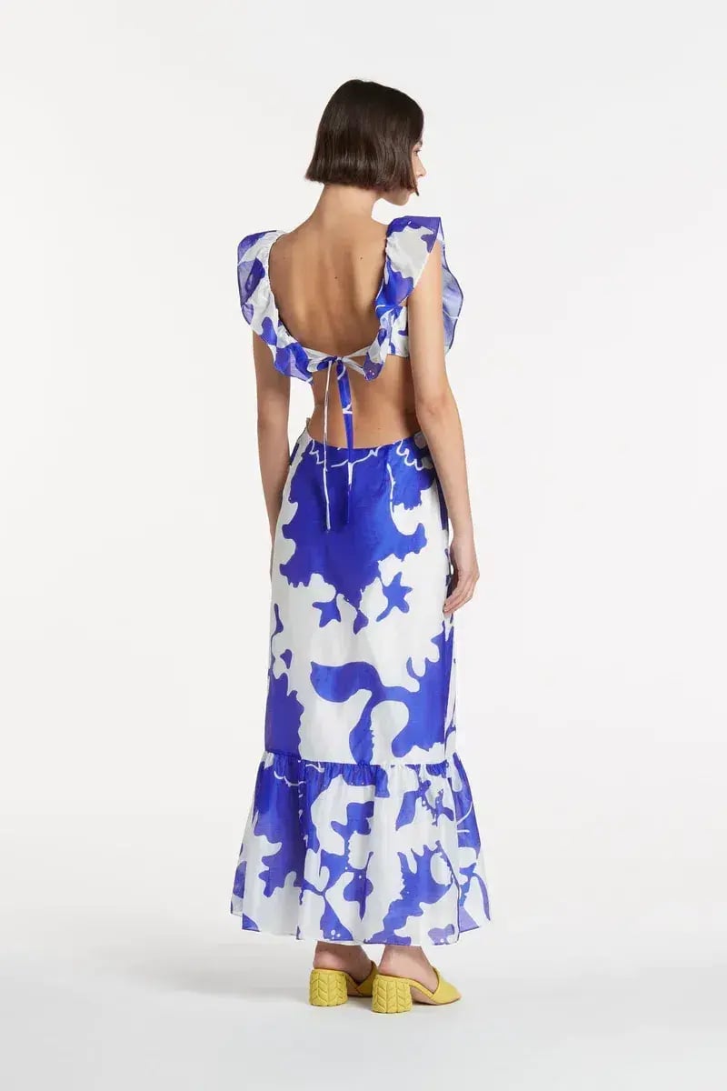 Sir the Label Vivi Frill Maxi Dress Blue Print Size 1/AU 8 photo 3
