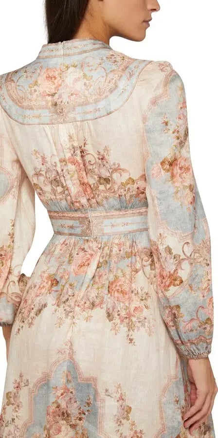 Zimmermann August Plunge Midi Dress Sky Blue Floral Size 1 / AU 10 photo 3