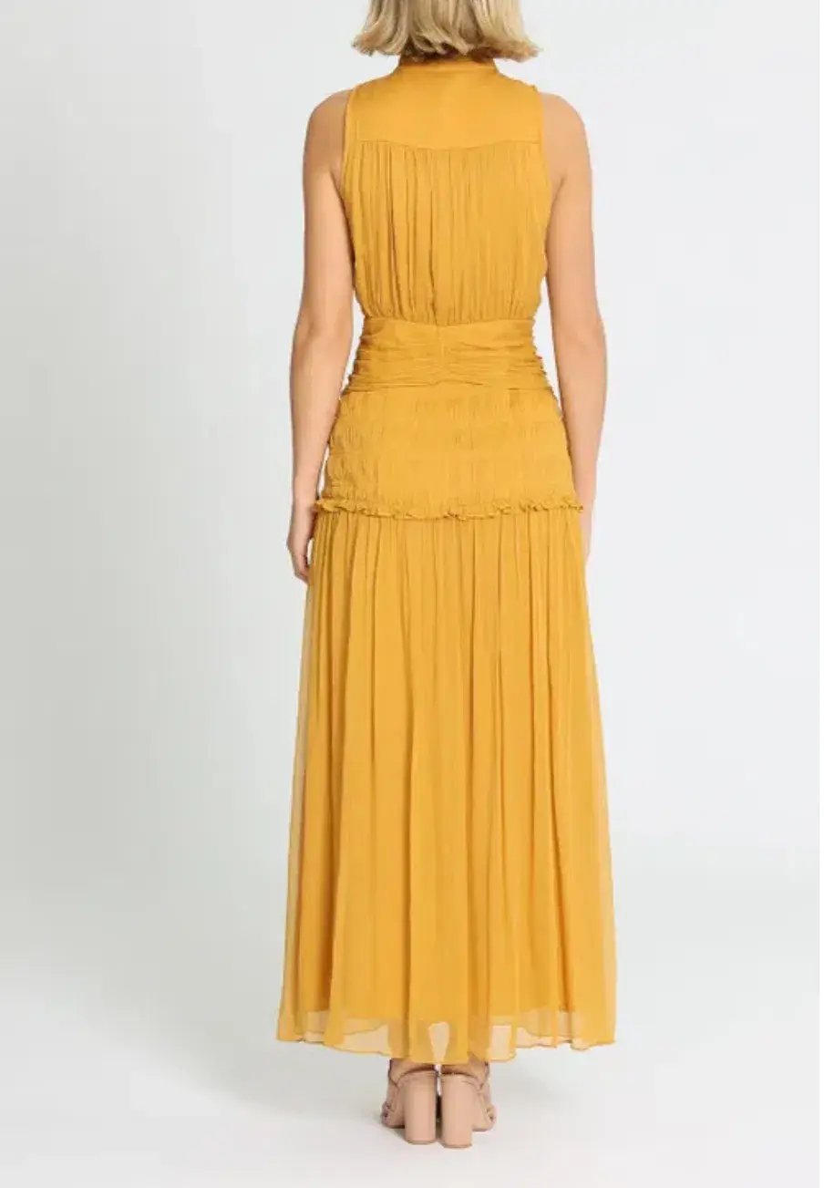Shona Joy Leonie High Neck Button Up Midi Dress in Mimosa Size 10 photo 3
