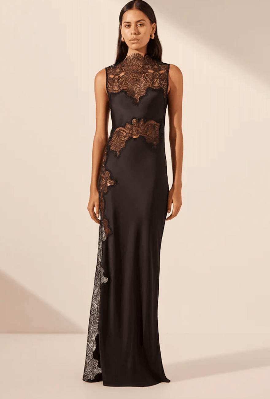 Shona Joy Jamila Lace High Neck Maxi Dress in Black photo 2