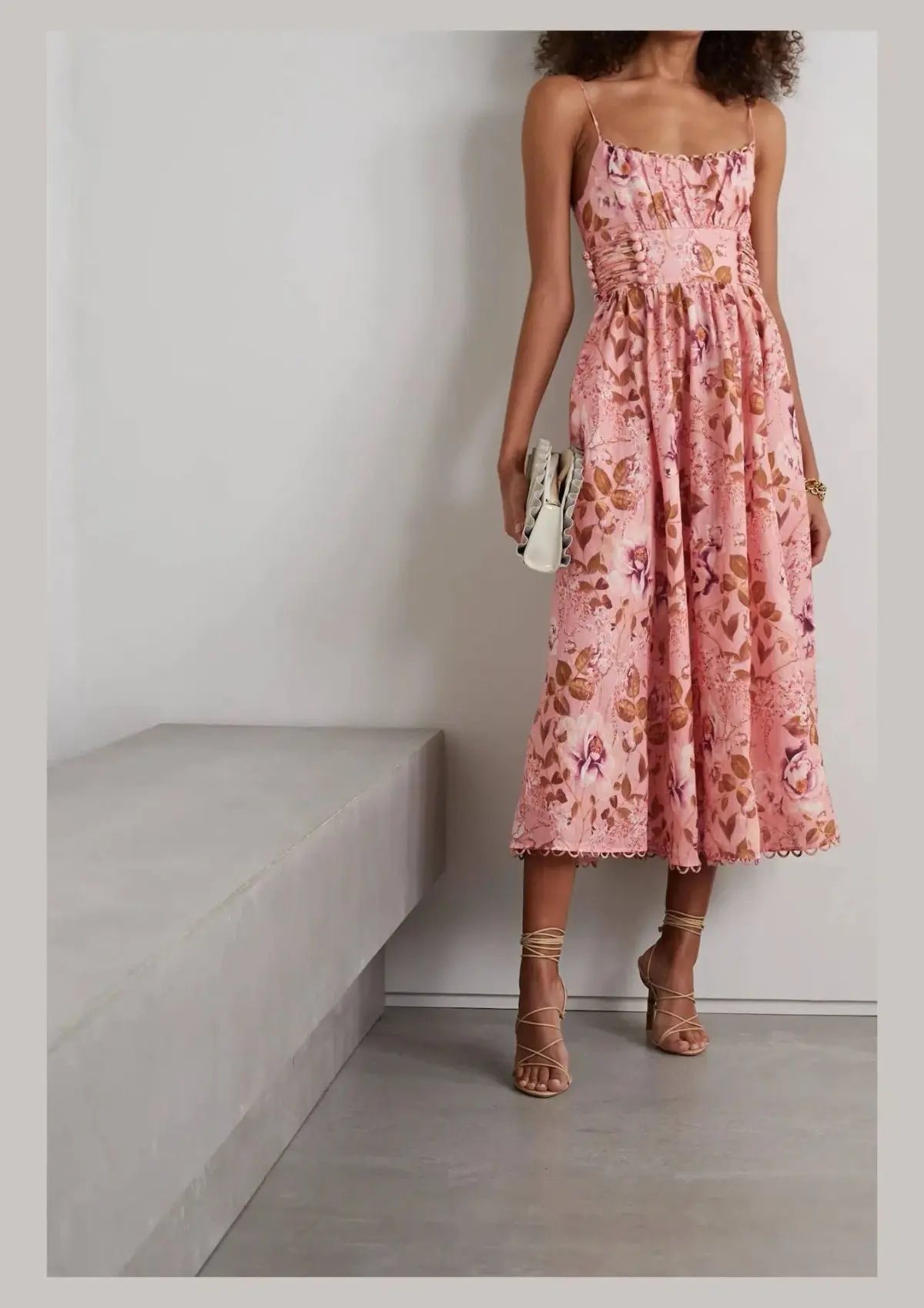 Zimmermann Rosa Floral Linen Midi Dress Pink Floral Size 16 photo 2