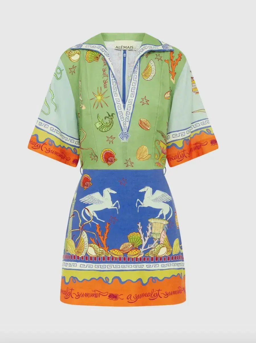 Alémais Surrealist V Neck Mini Dress Print Size 16 photo 2