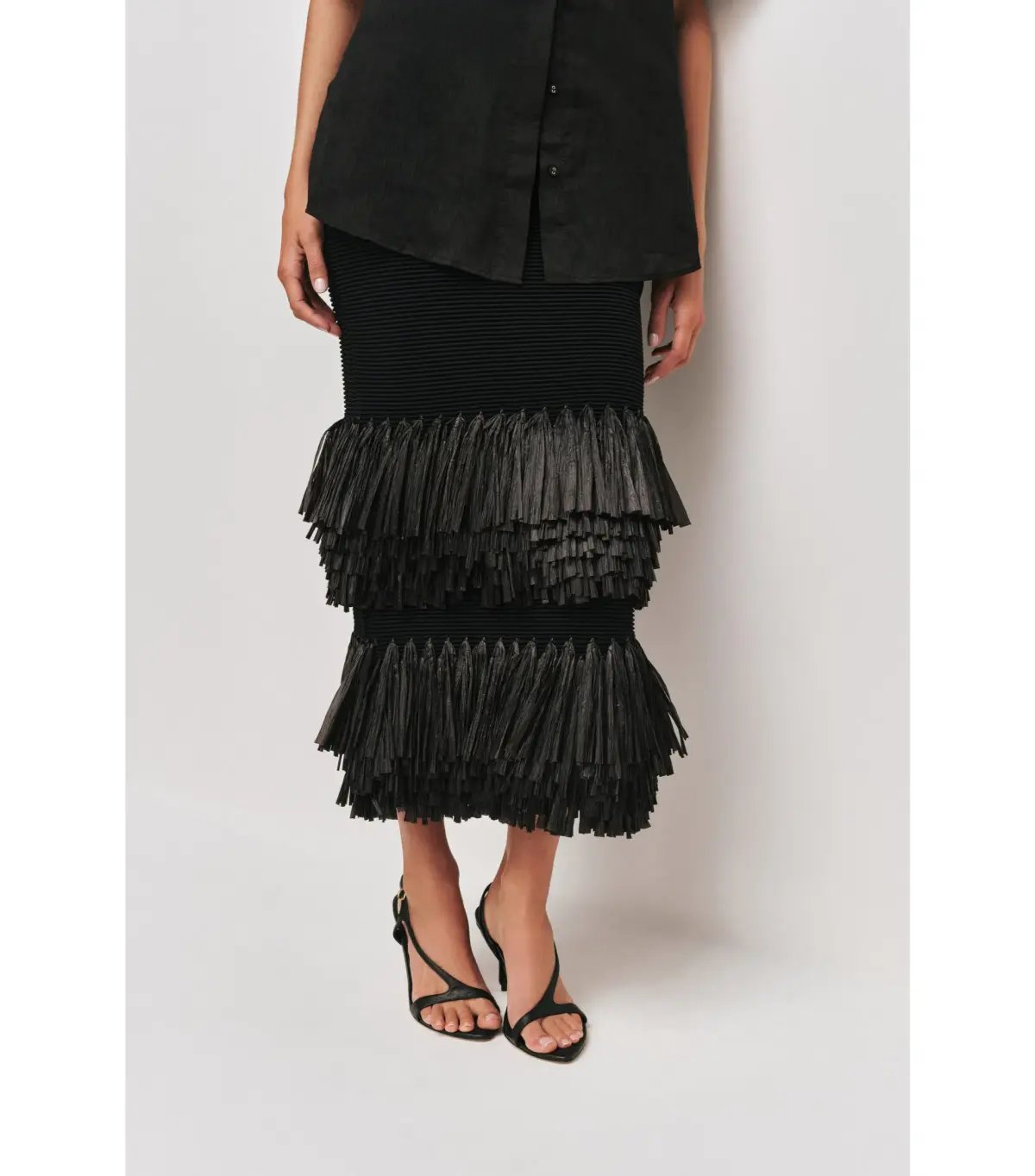 Aje Agave Knit Top and Agave Knit Raffia Midi Skirt Set Black Size 16 photo 3
