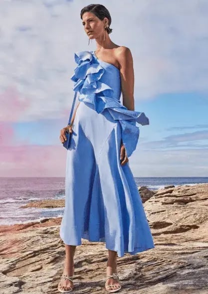 Aje Adelia Ruffle Midi Dress in Sky Blue Size AU 8 photo 6
