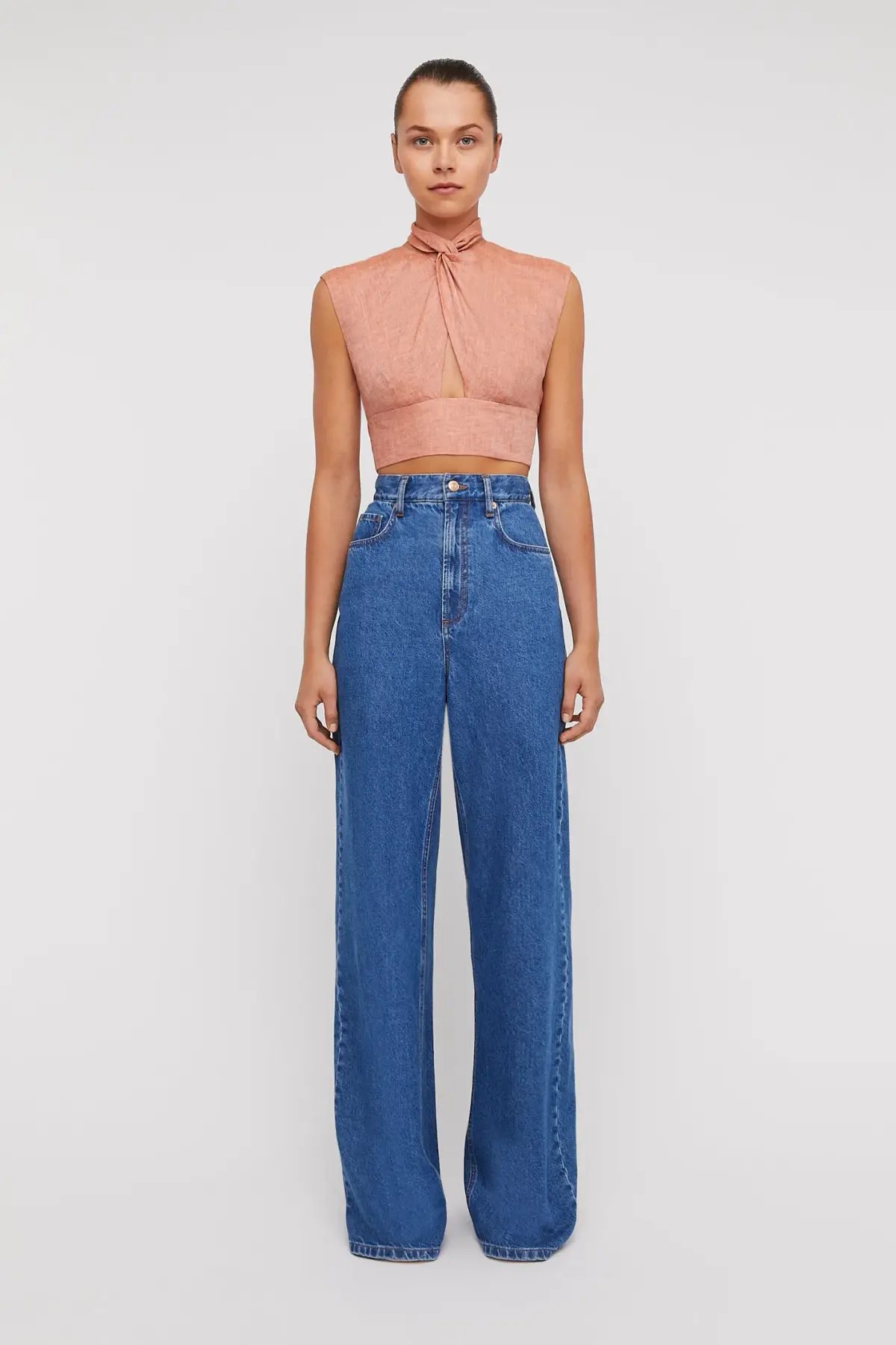 Scanlan Theodore Italian Linen Trouser And Turban Twist Top Set Pink Size 8 photo 4
