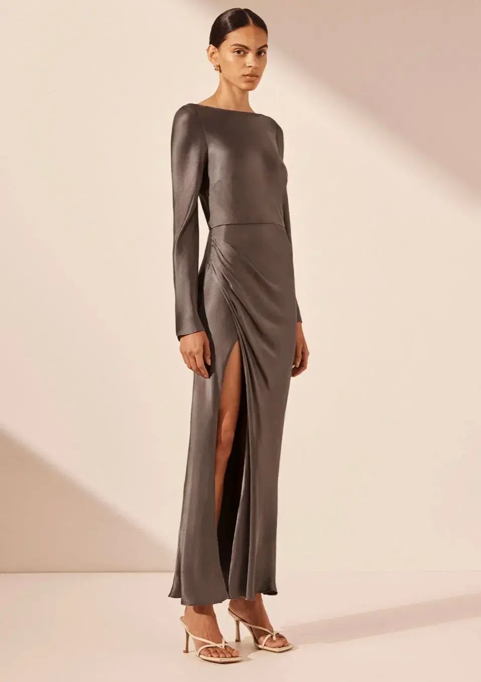 Shona Joy La Lune Flared Sleeve Side Split Midi Dress - Graphite Grey size 8 photo 2