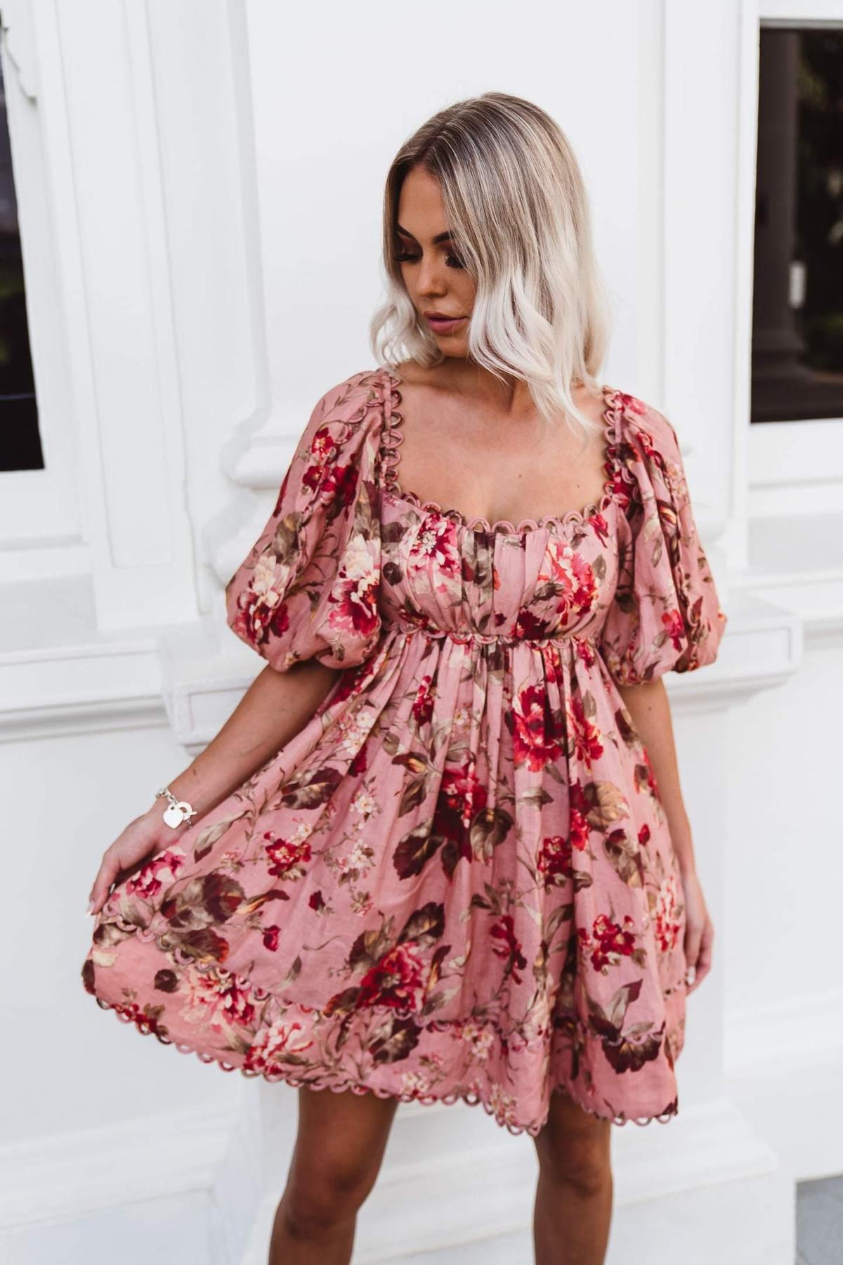 Zimmermann Cassia Scallop Mini Dress in Floral Musk Size 0 / AU 8 photo 4
