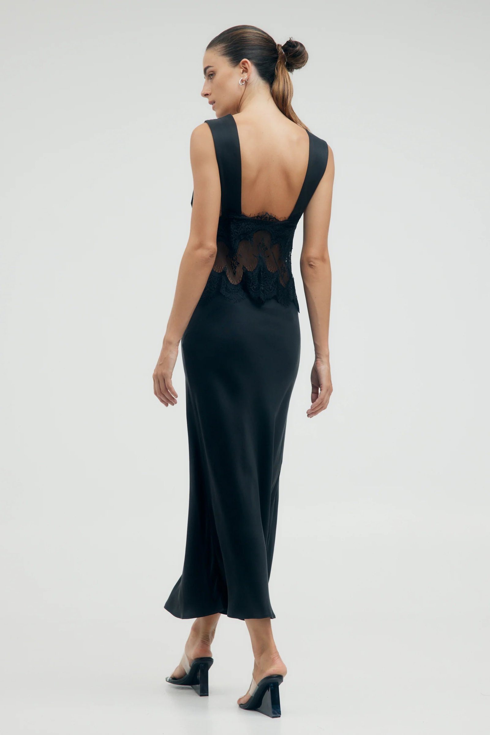 THIRD FORM VISIONS LACE DEEP V NECK MAXI DRESS - EBONY photo 3