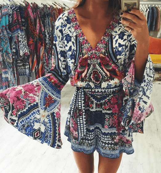 Camilla -  From Kaili with Love Wide Sleeve Playsuit Blue Pink Size 6 photo 2