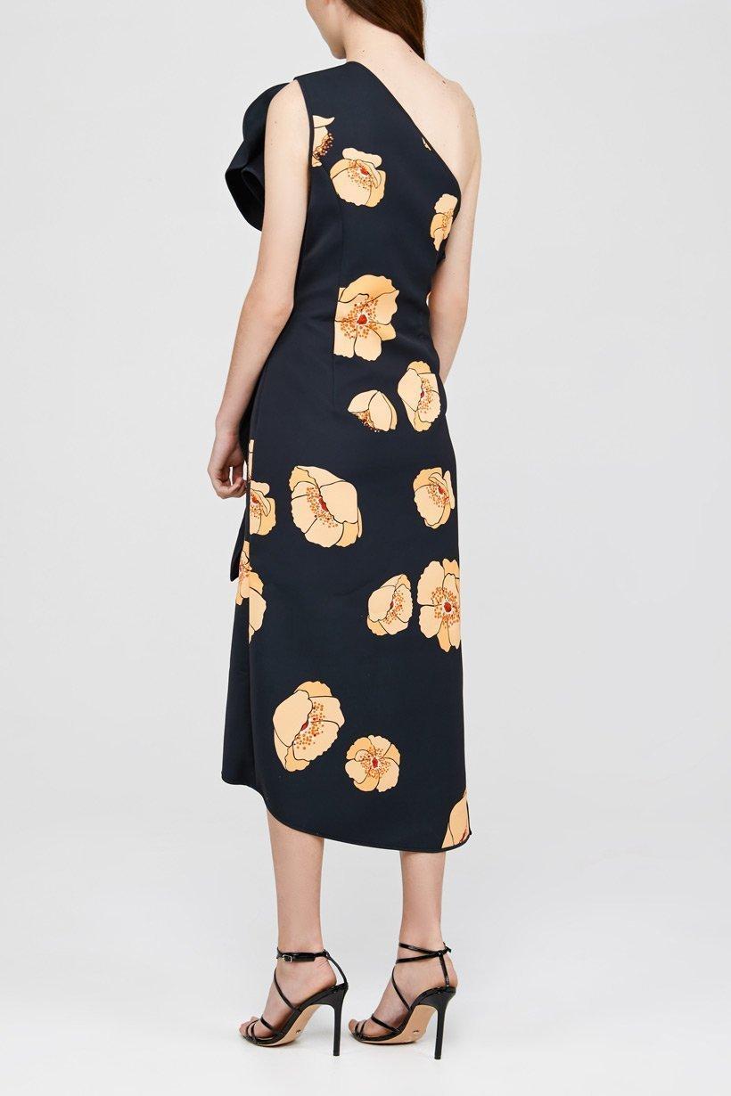 Acler Crawford Midi Dress Black Large Amber Poppy Size 8 photo 3
