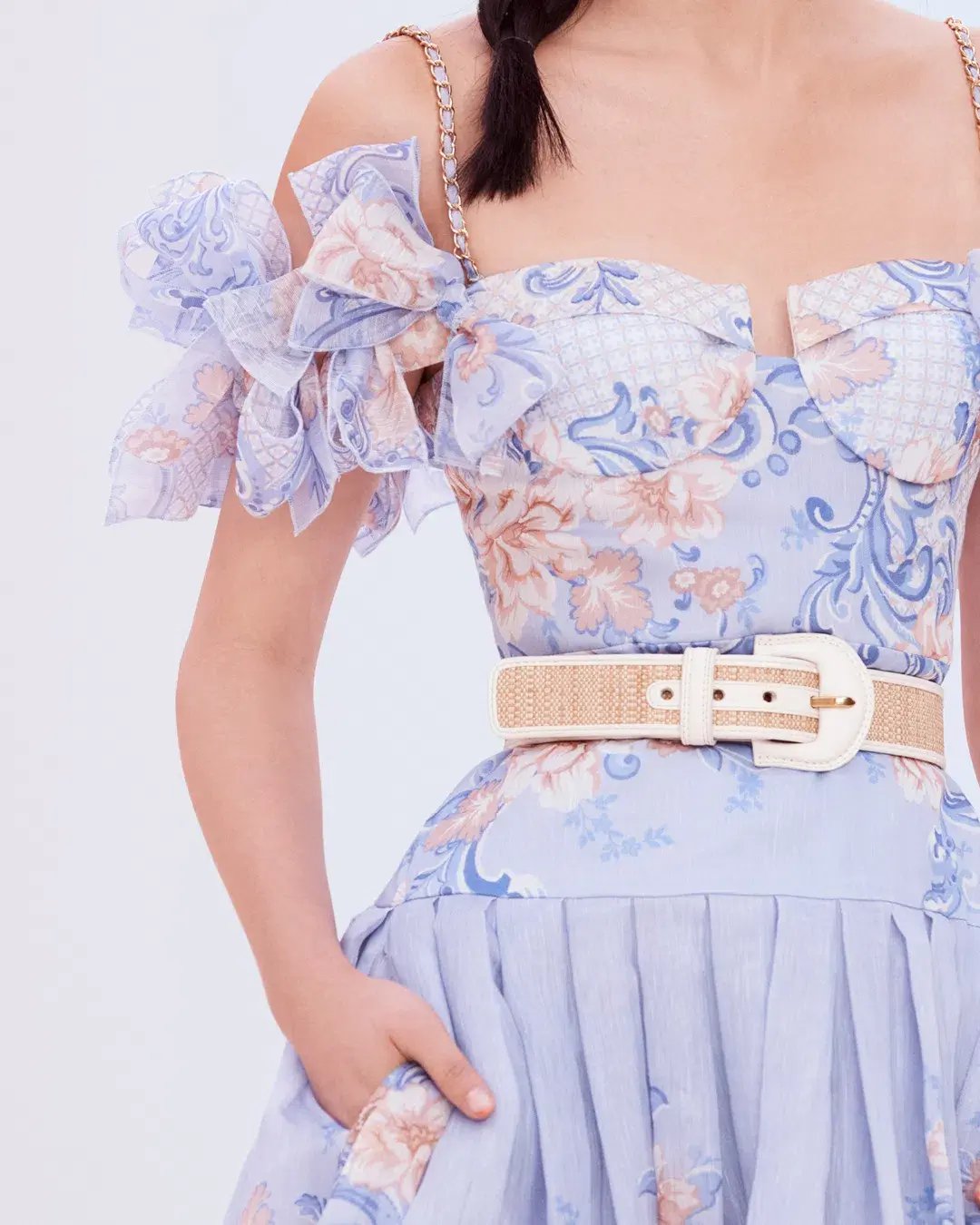 Zimmermann Postcard Bow Bodice Dress in Swirl Floral Blue Size 0/AU 8 photo 3