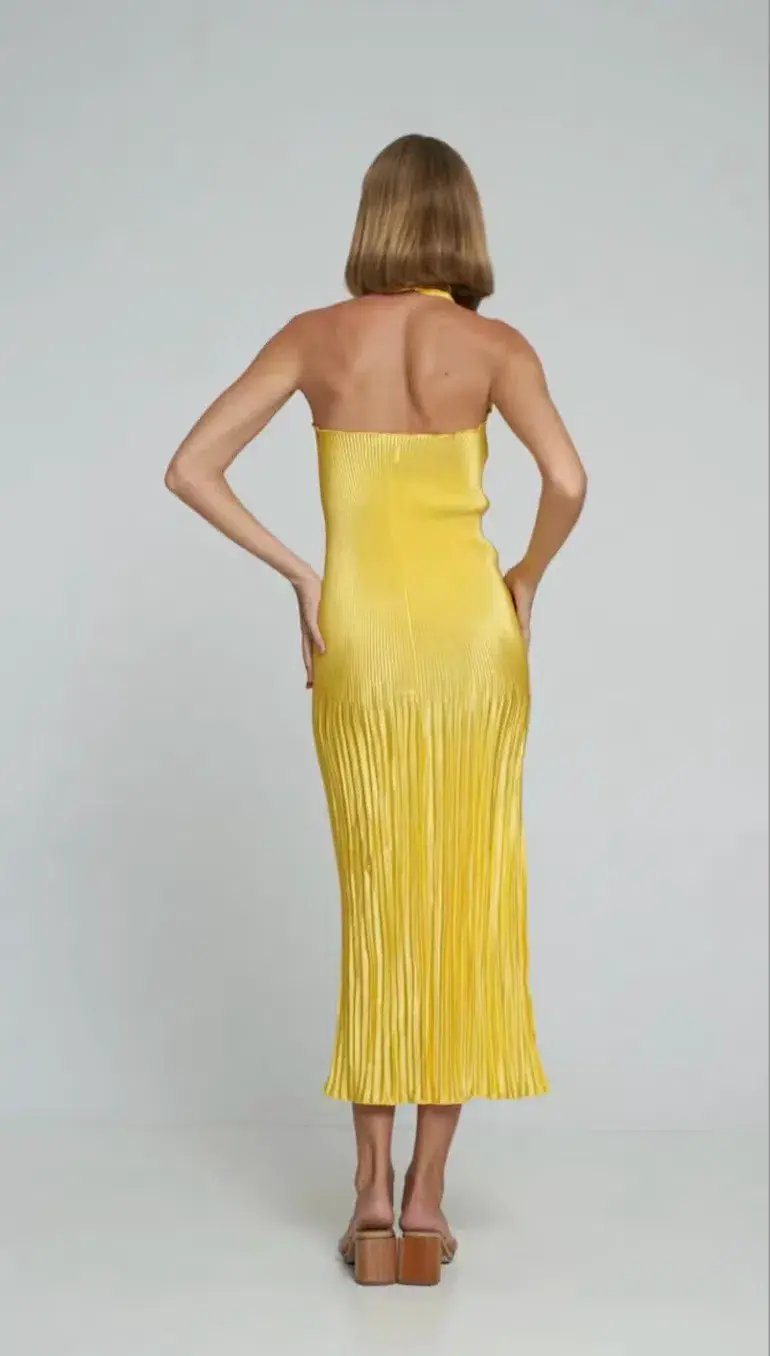 L'idee Soiree Halter Gown Canary Yellow Size AU 6 photo 3