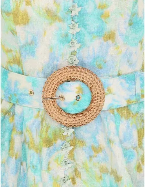 Zimmermann The High Tide Buttoned Mini in Aqua Ikat Floral Size 1 / Au 10 photo 3