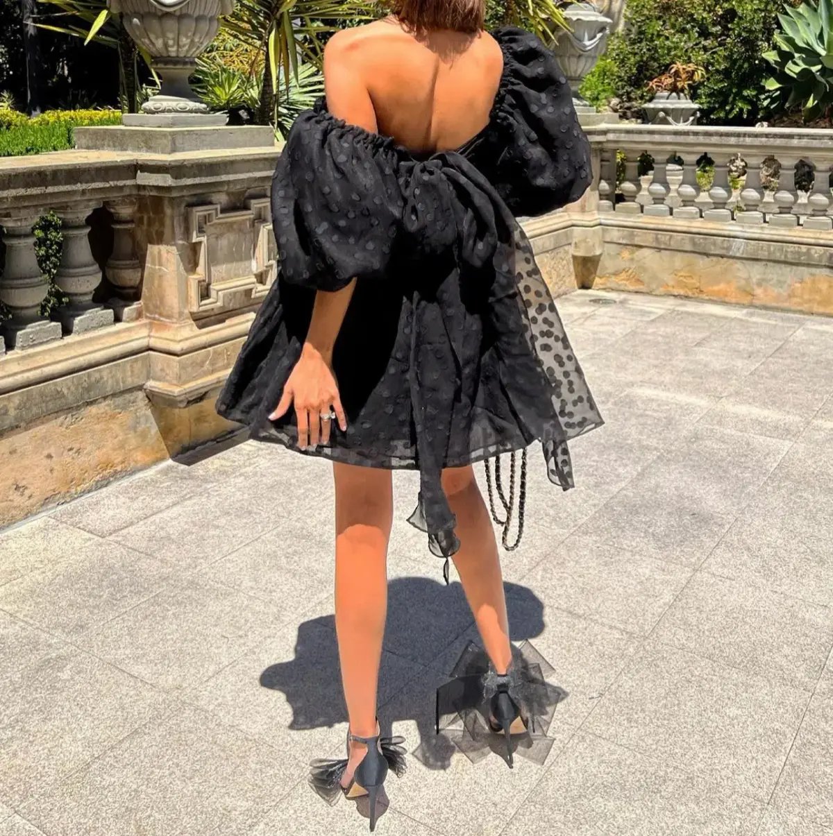 Aje La Piscine Puff Sleeve Bow Back Mini Dress Black Size 8 photo 4