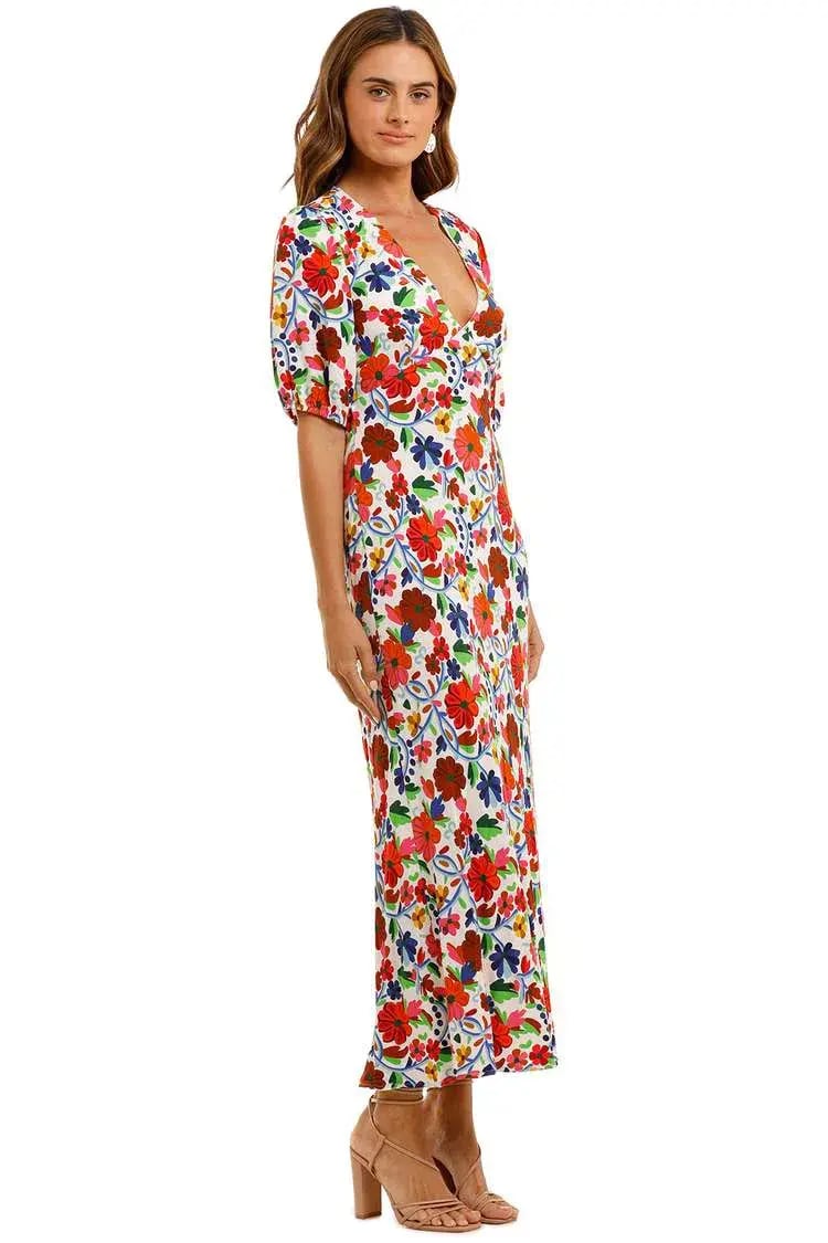 Rixo Steph Crepe Midi Dress Floral Size XS / AU 8 photo 2