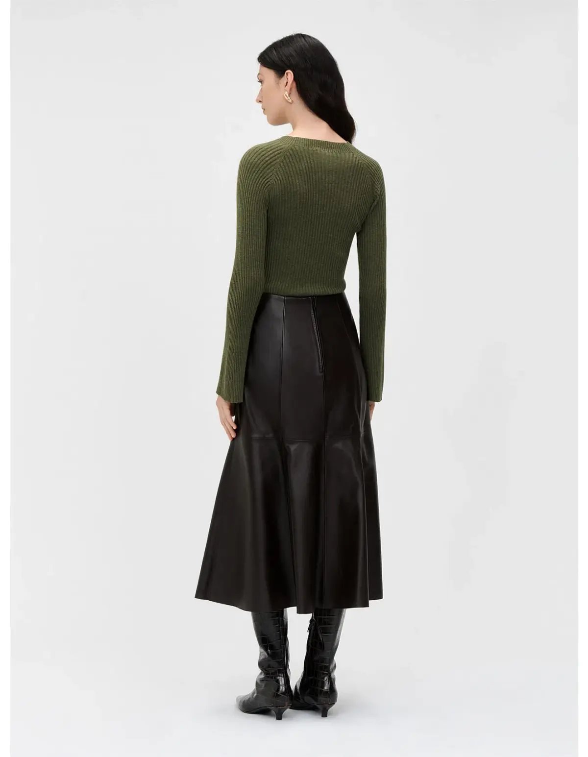Veronika Maine Olive Merino Cotton Flared Sleeve Knit Size 8/S photo 3