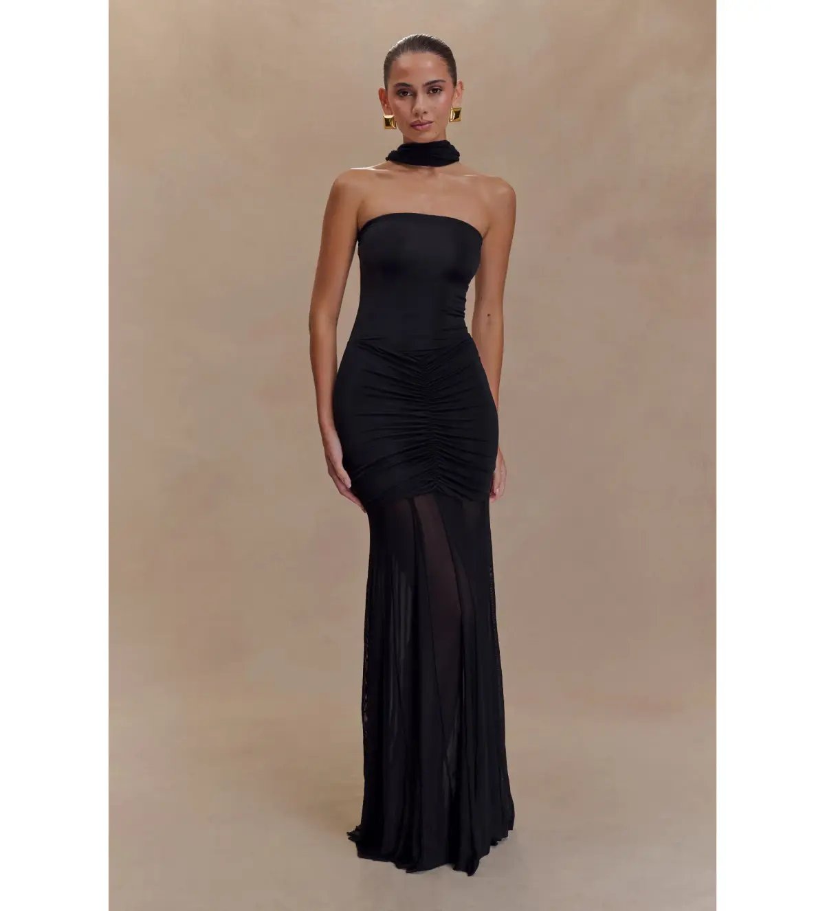 Meshki Caspian Slink Mesh Off Shoulder Maxi Dress Black Size 8 photo 4