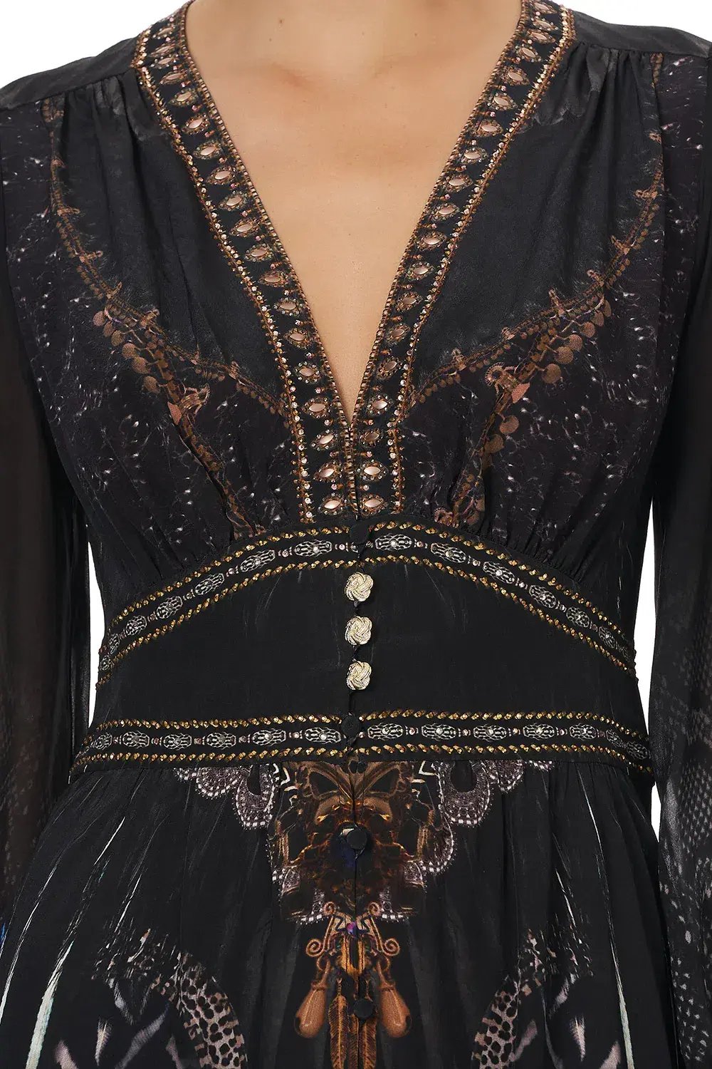 CAMILLA Silk Maxi Dress With Shaped Waistband Black Size S/Au 10 photo 2