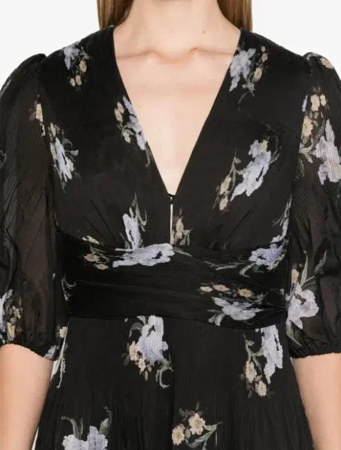 Zimmerman Pleated Midi Dress Floral in Black Size 6 photo 3