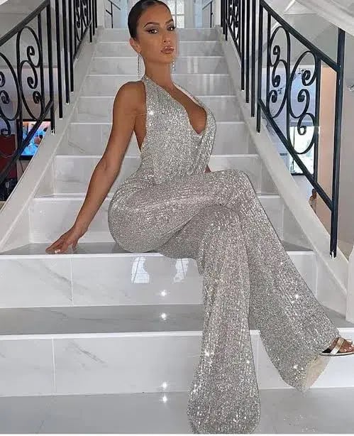 Nookie Fantasy Sequin Jumpsuit Silver Size 6 photo 4