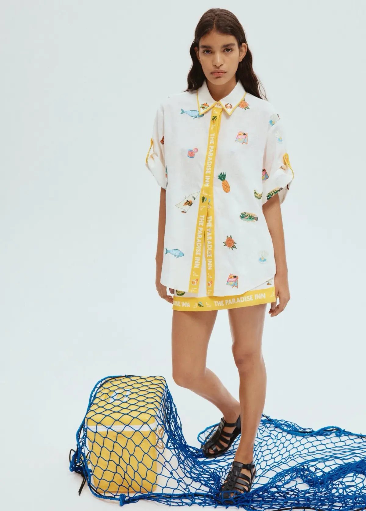 Alemais Blue Marlin Embroidered Shirt and Skirt Set Cream Multi Size 16 photo 4