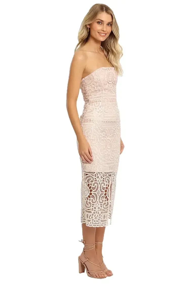 Nicholas Blush Geo Floral Lace Strapless Dress Pink Size 6 photo 2