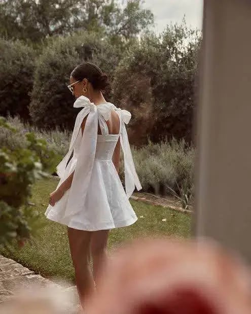 Dissh Aisle Linen Bow Tie Shoulder Mini Dress White Size AU 10 photo 4
