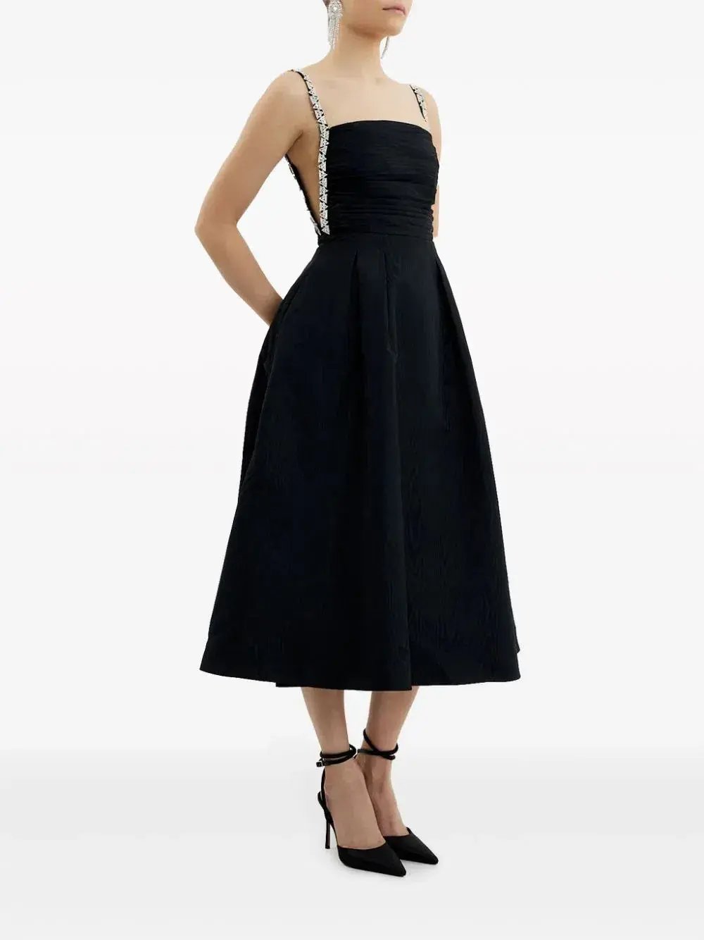Rebecca Vallance Danielle Crystal-Embellished Midi Dress Black Size 8 photo 2