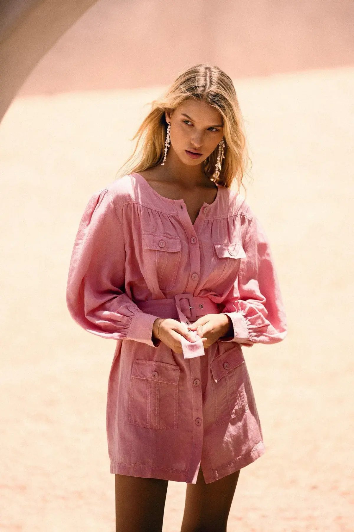 Steele Geneva Detailed Button Up Dress Pink Size L photo 3