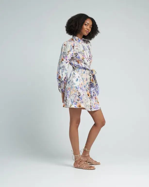 Zimmermann Tama Belted Mini Dress in Diamond Splice Floral Size OP/ Size 6 photo 2